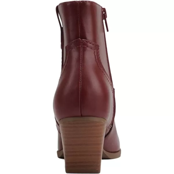 Soda ABEAM  Women Pointed Toe Medium Heel Ankle Shaft Western Boot Bootie with Side ZipperBurgundy Pu