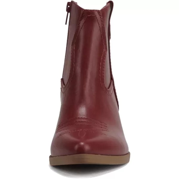 Soda ABEAM  Women Pointed Toe Medium Heel Ankle Shaft Western Boot Bootie with Side ZipperBurgundy Pu