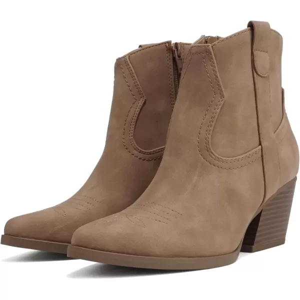 Soda ABEAM  Women Pointed Toe Medium Heel Ankle Shaft Western Boot Bootie with Side ZipperTaupe Nubuck