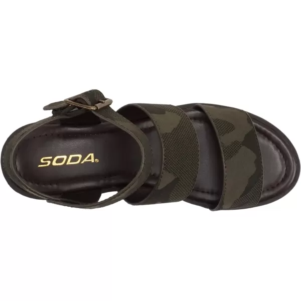 Soda ACCOUNT  Women Open Toe Two Bands Lug sole Fashion Block Heel Sandals with Adjustable Ankle StrapCamouflage