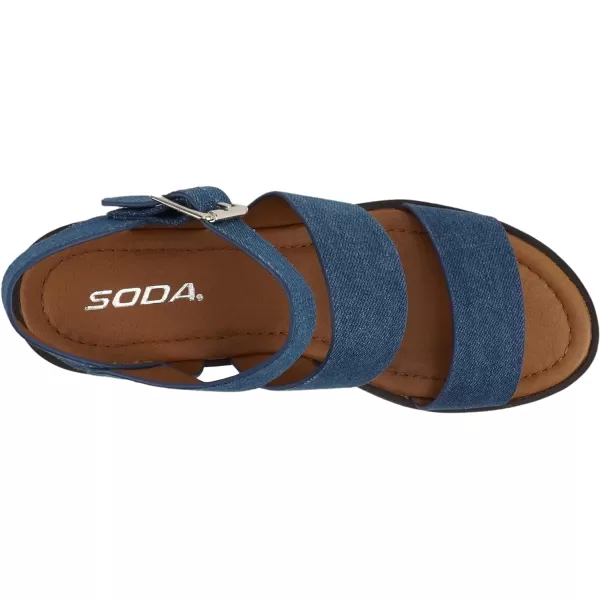 Soda ACCOUNT  Women Open Toe Two Bands Lug sole Fashion Block Heel Sandals with Adjustable Ankle StrapDenim Blue