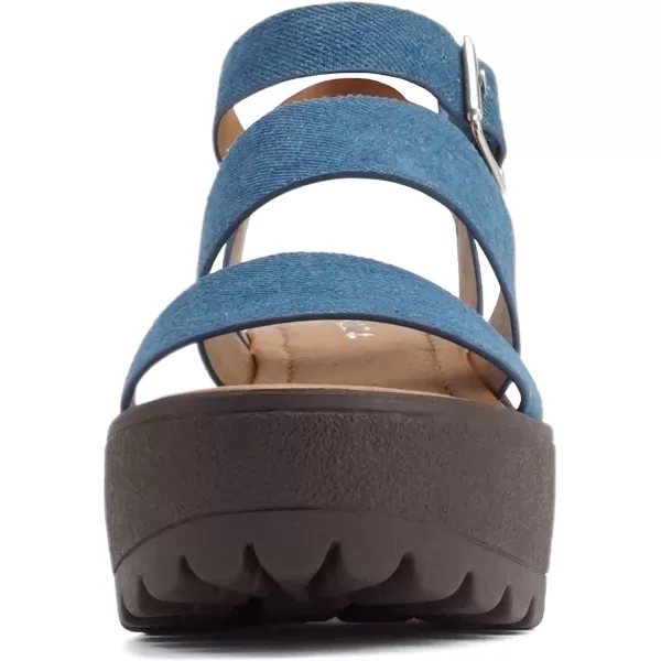 Soda ACCOUNT  Women Open Toe Two Bands Lug sole Fashion Block Heel Sandals with Adjustable Ankle StrapDenim Blue