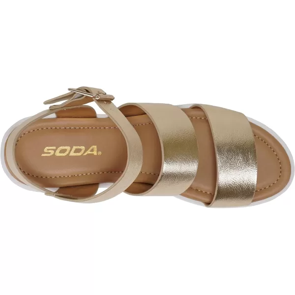 Soda ACCOUNT  Women Open Toe Two Bands Lug sole Fashion Block Heel Sandals with Adjustable Ankle StrapGold Metallic