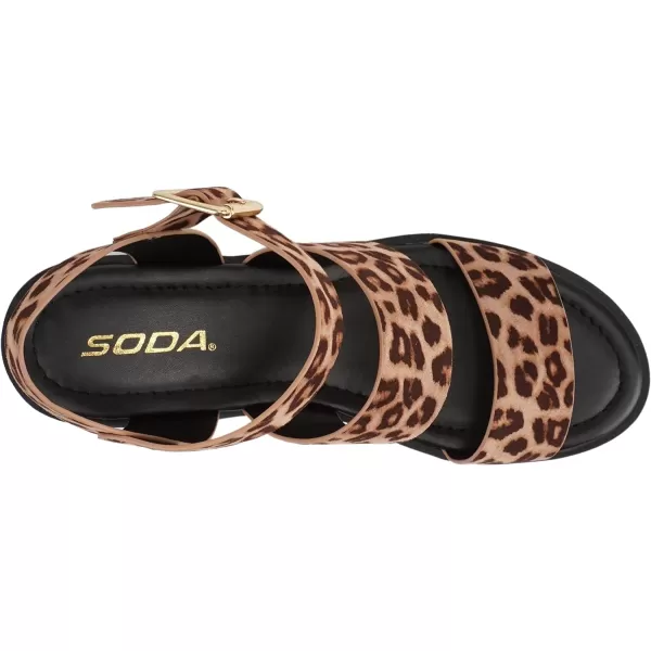 Soda ACCOUNT  Women Open Toe Two Bands Lug sole Fashion Block Heel Sandals with Adjustable Ankle StrapLeopard