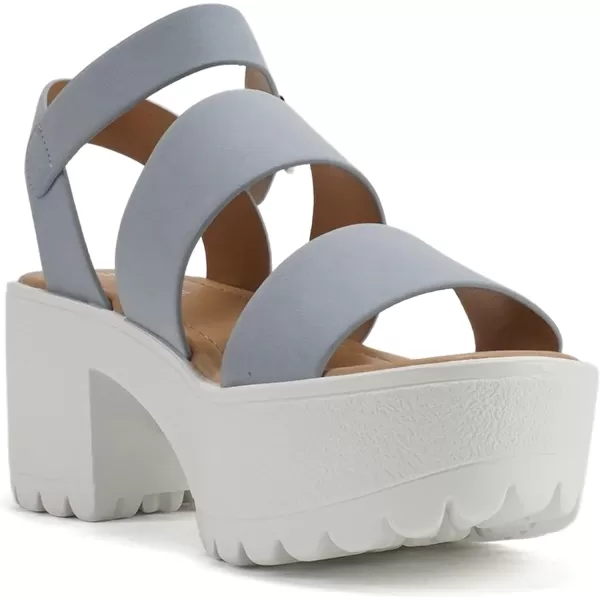 Soda ACCOUNT  Women Open Toe Two Bands Lug sole Fashion Block Heel Sandals with Adjustable Ankle StrapLight Blue Nubuck