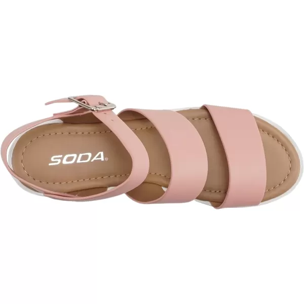 Soda ACCOUNT  Women Open Toe Two Bands Lug sole Fashion Block Heel Sandals with Adjustable Ankle StrapPink Pu