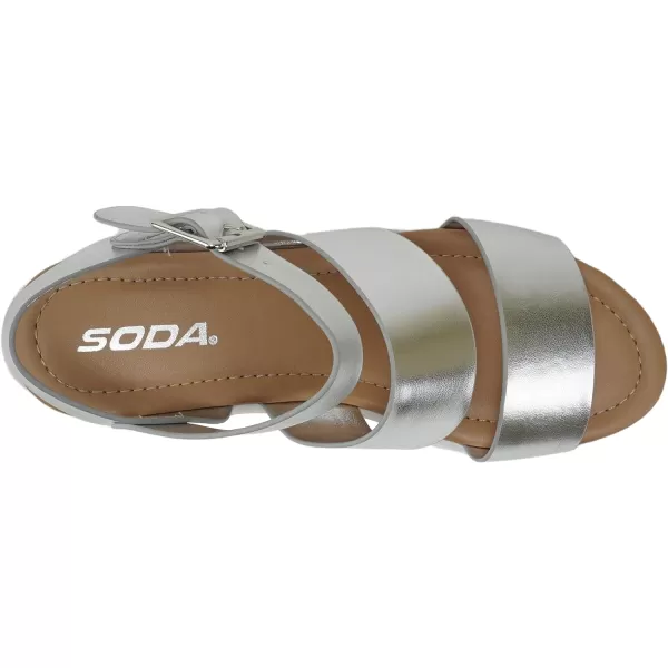 Soda ACCOUNT  Women Open Toe Two Bands Lug sole Fashion Block Heel Sandals with Adjustable Ankle StrapSilver Metallic