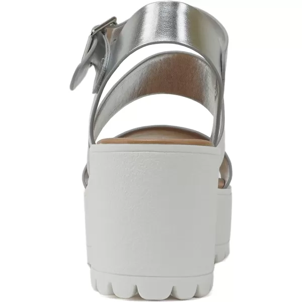 Soda ACCOUNT  Women Open Toe Two Bands Lug sole Fashion Block Heel Sandals with Adjustable Ankle StrapSilver Metallic