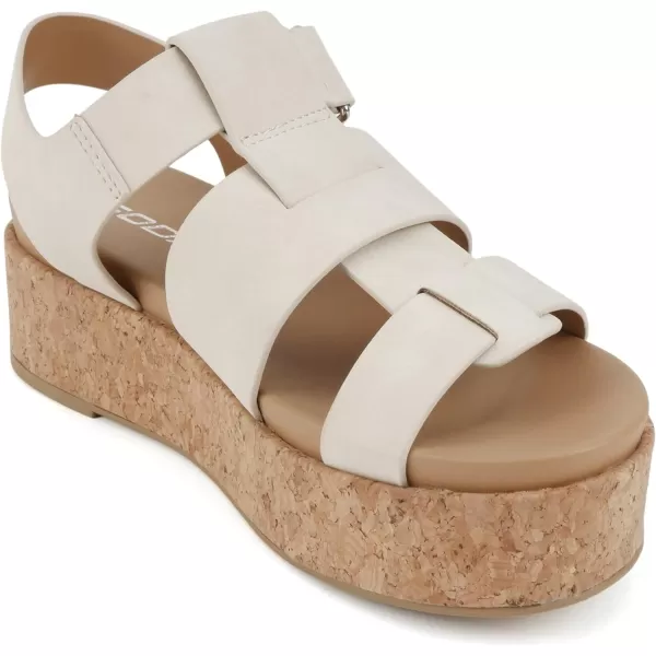 Soda Amenda  Women Round Toe Fisherman Platform Low Heel Wedge Sandal with Adjustable Ankle StrapBeige Nubuck