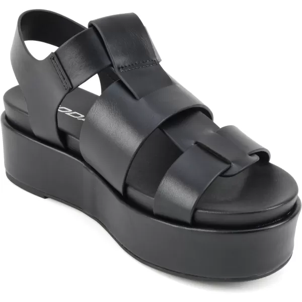 Soda Amenda  Women Round Toe Fisherman Platform Low Heel Wedge Sandal with Adjustable Ankle StrapBlack Pu