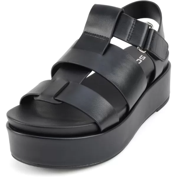 Soda Amenda  Women Round Toe Fisherman Platform Low Heel Wedge Sandal with Adjustable Ankle StrapBlack Pu