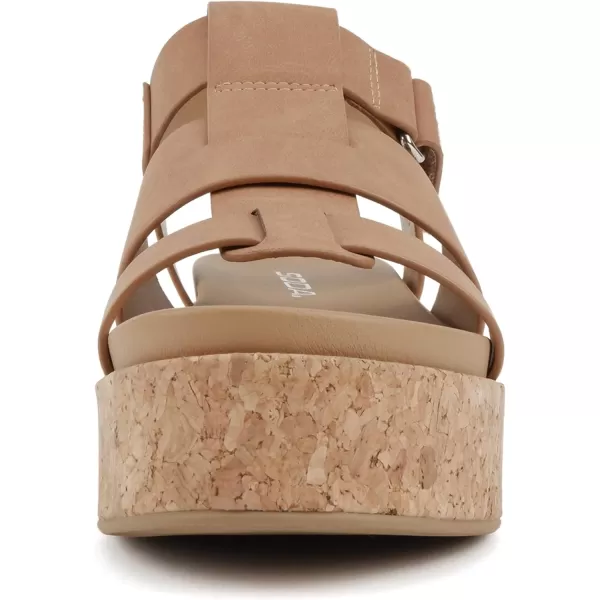 Soda Amenda  Women Round Toe Fisherman Platform Low Heel Wedge Sandal with Adjustable Ankle StrapCoffee Nubuck