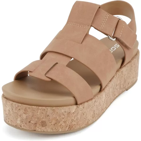 Soda Amenda  Women Round Toe Fisherman Platform Low Heel Wedge Sandal with Adjustable Ankle StrapCoffee Nubuck