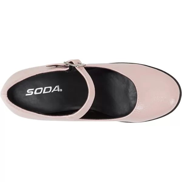 Soda Boxer  Women Mary Jane Round Toe Chunky Block Heel Lug Sole Pump with Adjustable StrapBlush Patent