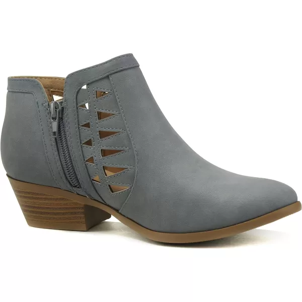 Soda CHANCE Womens Perforated Cut Out Stacked Block Heel Ankle BootiesDusty Blue Nb