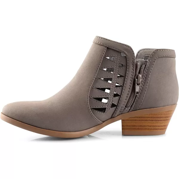 Soda CHANCE Womens Perforated Cut Out Stacked Block Heel Ankle BootiesGrey