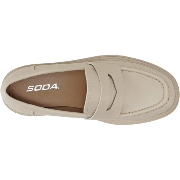 Soda Eureka  Women Slip On Platform Penny Loafer Lug Sole with Stitched DetailBone Pu