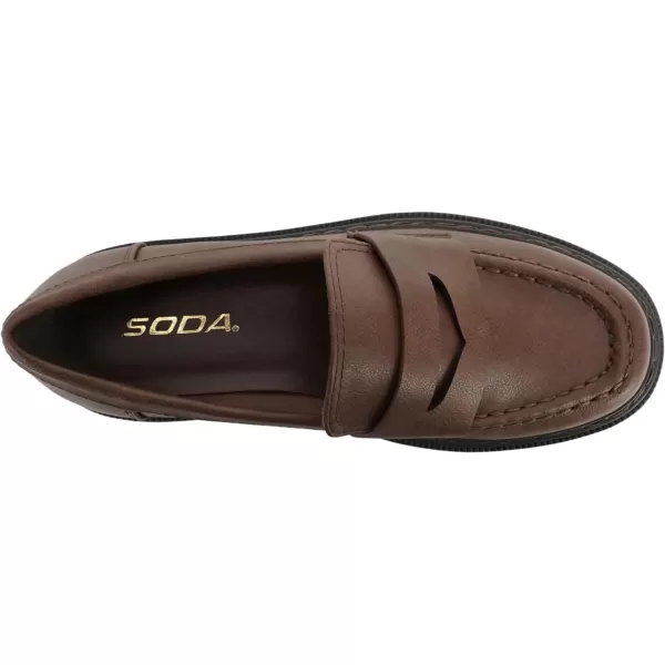 Soda Eureka  Women Slip On Platform Penny Loafer Lug Sole with Stitched DetailCognac Pu