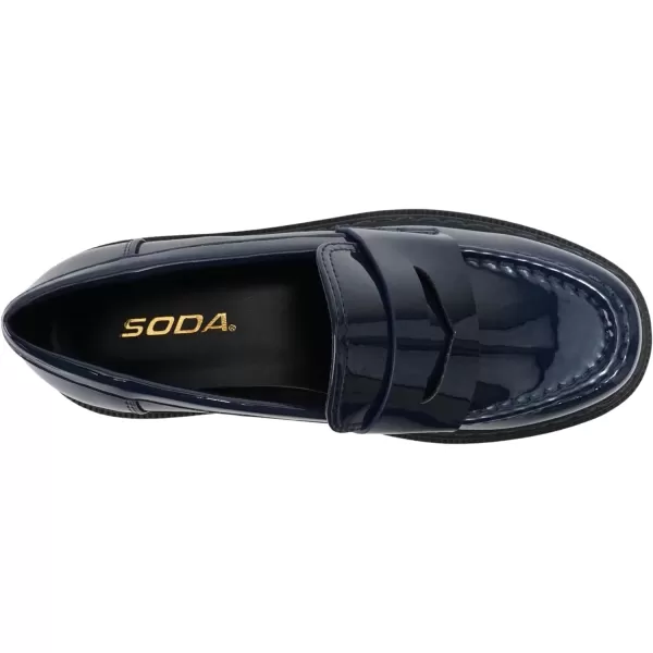 Soda Eureka  Women Slip On Platform Penny Loafer Lug Sole with Stitched DetailNavy Patent