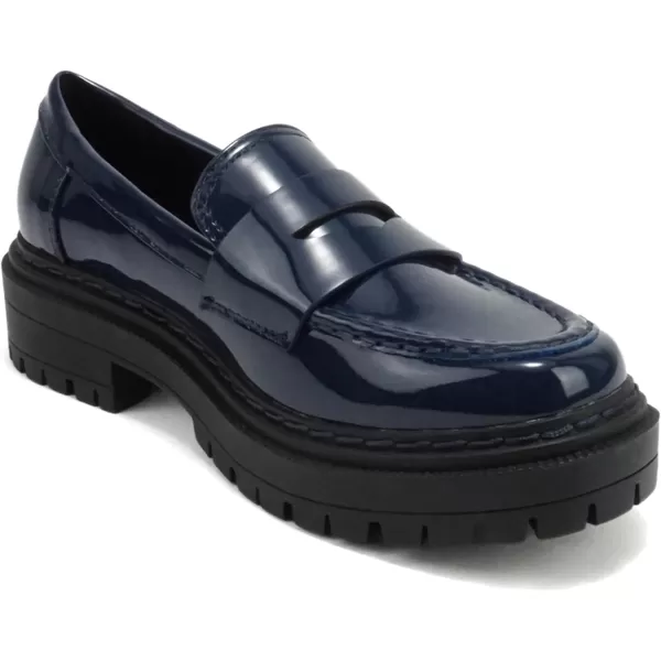 Soda Eureka  Women Slip On Platform Penny Loafer Lug Sole with Stitched DetailNavy Patent