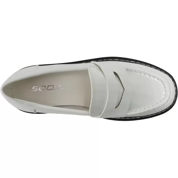 Soda Eureka  Women Slip On Platform Penny Loafer Lug Sole with Stitched DetailWhite Patent