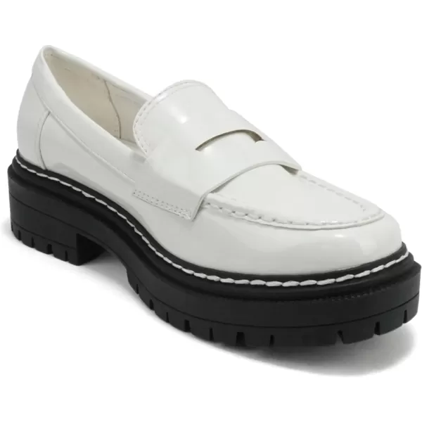 Soda Eureka  Women Slip On Platform Penny Loafer Lug Sole with Stitched DetailWhite Patent