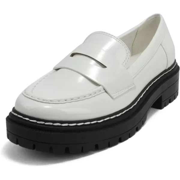 Soda Eureka  Women Slip On Platform Penny Loafer Lug Sole with Stitched DetailWhite Patent