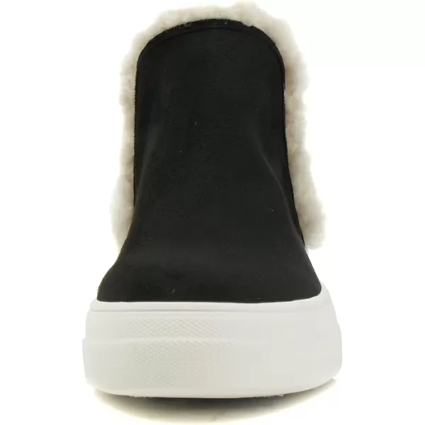 Soda FIGURE Womens Faux Fur Trim Fashion High Top Slip On Sneaker BootieBlack