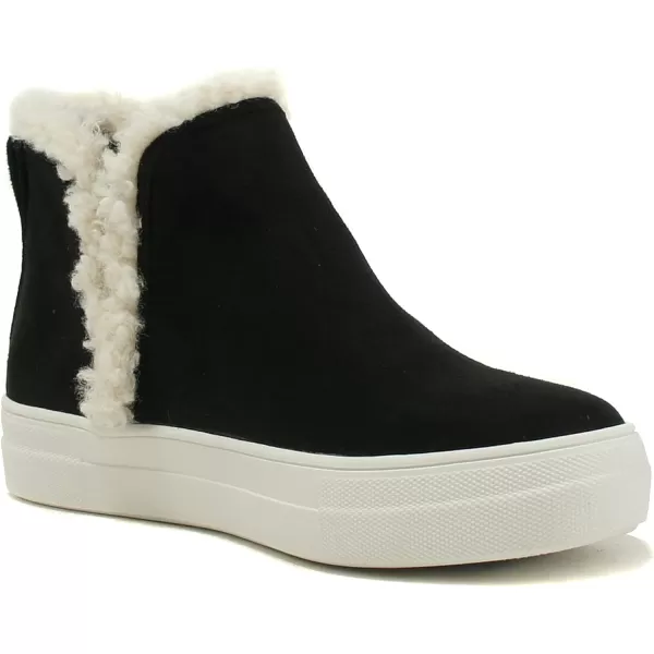 Soda FIGURE Womens Faux Fur Trim Fashion High Top Slip On Sneaker BootieBlack