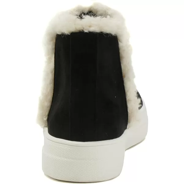 Soda FIGURE Womens Faux Fur Trim Fashion High Top Slip On Sneaker BootieBlack