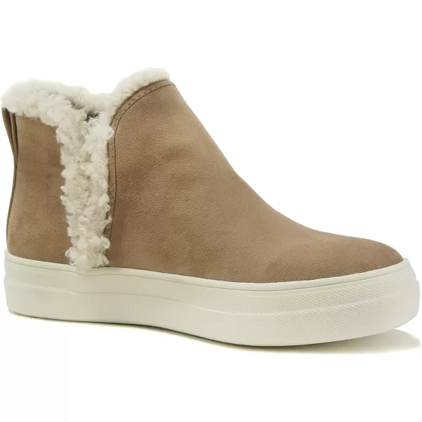 Soda FIGURE Womens Faux Fur Trim Fashion High Top Slip On Sneaker BootieLtaupe