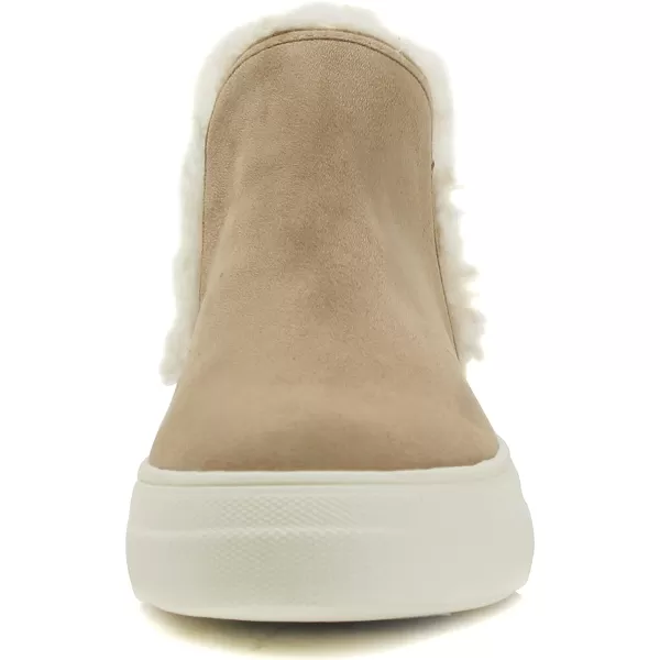 Soda FIGURE Womens Faux Fur Trim Fashion High Top Slip On Sneaker BootieLtaupe