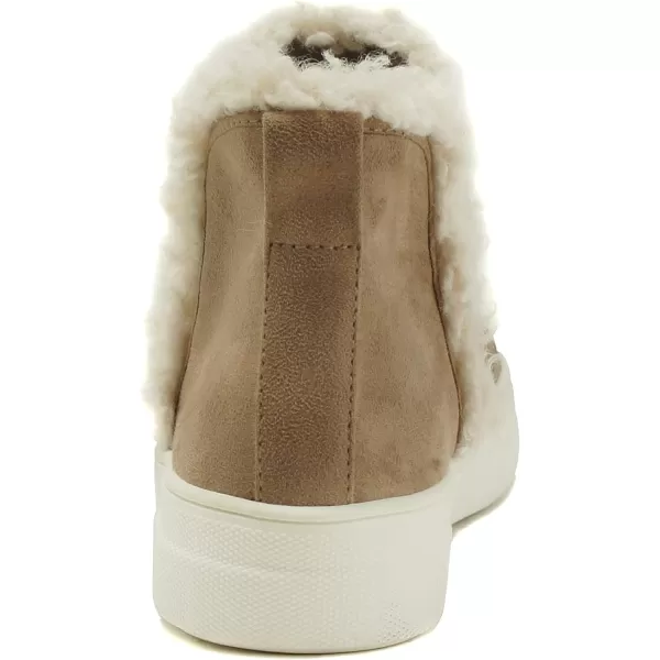 Soda FIGURE Womens Faux Fur Trim Fashion High Top Slip On Sneaker BootieLtaupe