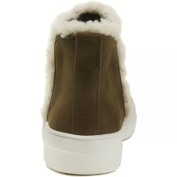 Soda FIGURE Womens Faux Fur Trim Fashion High Top Slip On Sneaker BootieOlive