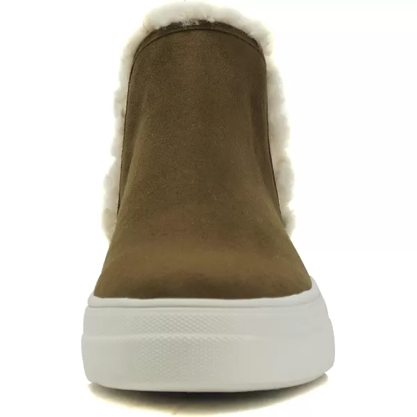 Soda FIGURE Womens Faux Fur Trim Fashion High Top Slip On Sneaker BootieOlive