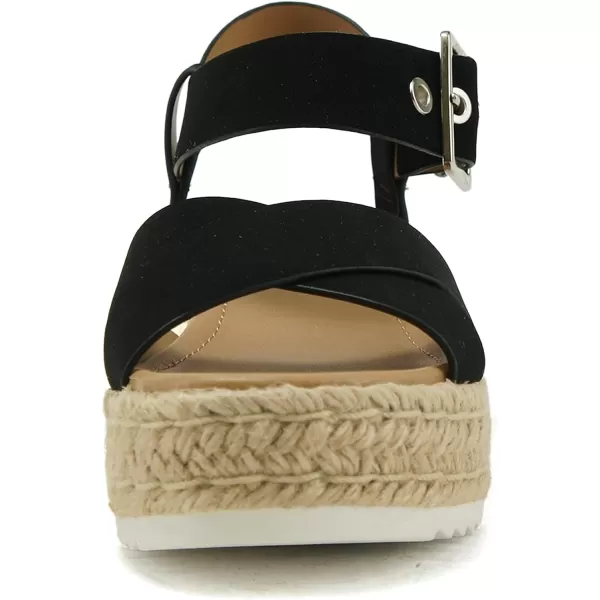 Soda FORTUNA  Open Toe Crisscross band Espadrille Jute Platform Wedge Casual Fashion Flatform Sandals with Buckle Ankle Wrap StrapBlack Nubuck