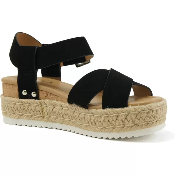 Soda FORTUNA  Open Toe Crisscross band Espadrille Jute Platform Wedge Casual Fashion Flatform Sandals with Buckle Ankle Wrap StrapBlack Nubuck