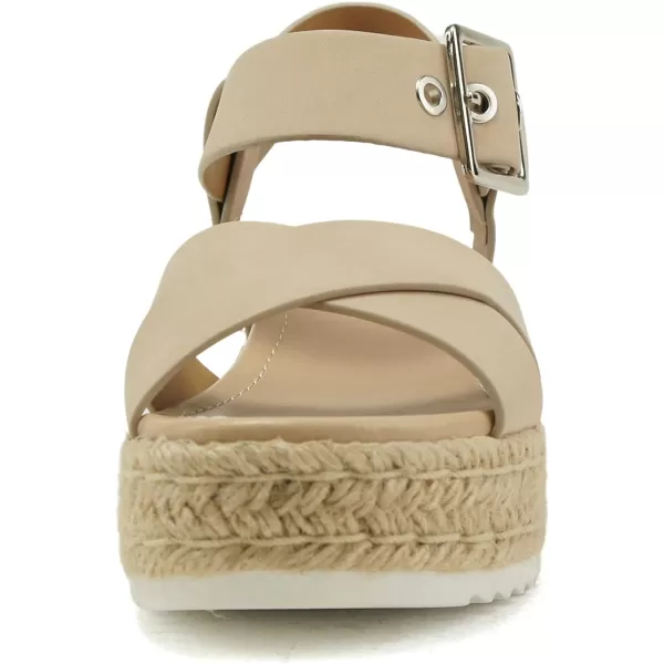 Soda FORTUNA  Open Toe Crisscross band Espadrille Jute Platform Wedge Casual Fashion Flatform Sandals with Buckle Ankle Wrap StrapLtblond Nubuck