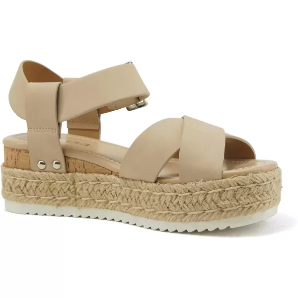 Soda FORTUNA  Open Toe Crisscross band Espadrille Jute Platform Wedge Casual Fashion Flatform Sandals with Buckle Ankle Wrap StrapLtblond Nubuck