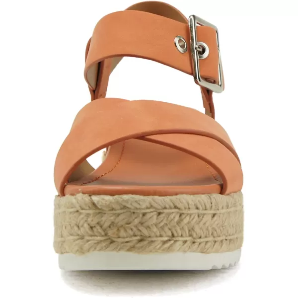 Soda FORTUNA  Open Toe Crisscross band Espadrille Jute Platform Wedge Casual Fashion Flatform Sandals with Buckle Ankle Wrap StrapLtorange Nubuck