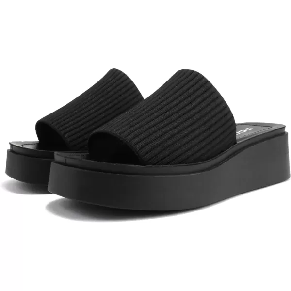 Soda Farley  Women Open Square Toe Elastic Upper Platform Slide SandalBlack Fabric