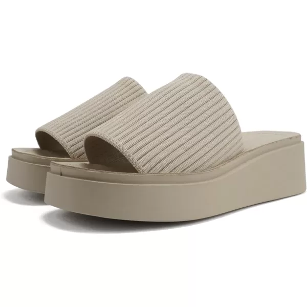 Soda Farley  Women Open Square Toe Elastic Upper Platform Slide SandalLight Nude Fabric