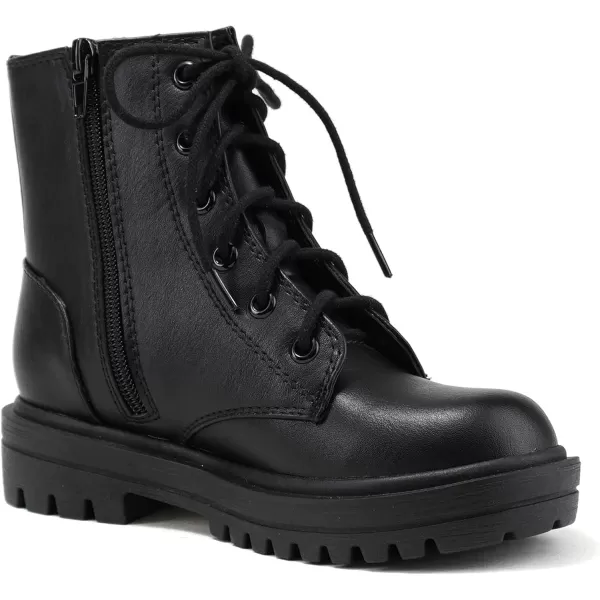 Soda FirmIIS Girls Lace Up Side Zipper Vegan Leather Lug Sole Combat BootsBlack