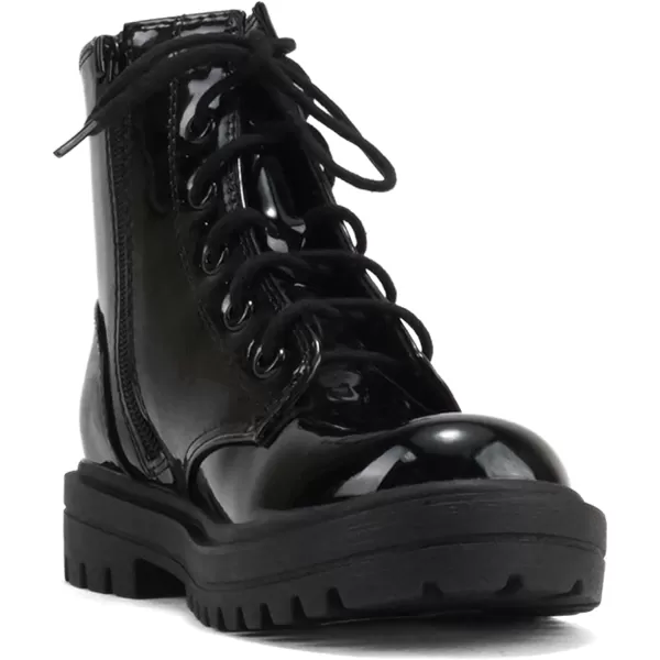 Soda FirmIIS Girls Lace Up Side Zipper Vegan Leather Lug Sole Combat BootsBlack Patent