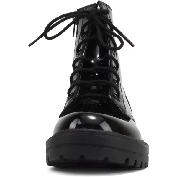 Soda FirmIIS Girls Lace Up Side Zipper Vegan Leather Lug Sole Combat BootsBlack Patent