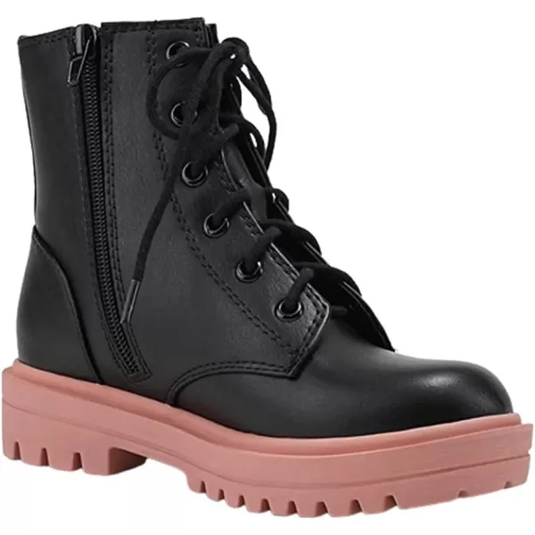 Soda FirmIIS Girls Lace Up Side Zipper Vegan Leather Lug Sole Combat BootsBlackDmauve