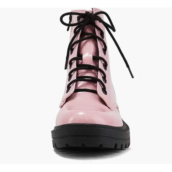 Soda FirmIIS Girls Lace Up Side Zipper Vegan Leather Lug Sole Combat BootsPink Patent