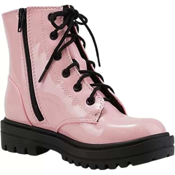 Soda FirmIIS Girls Lace Up Side Zipper Vegan Leather Lug Sole Combat BootsPink Patent