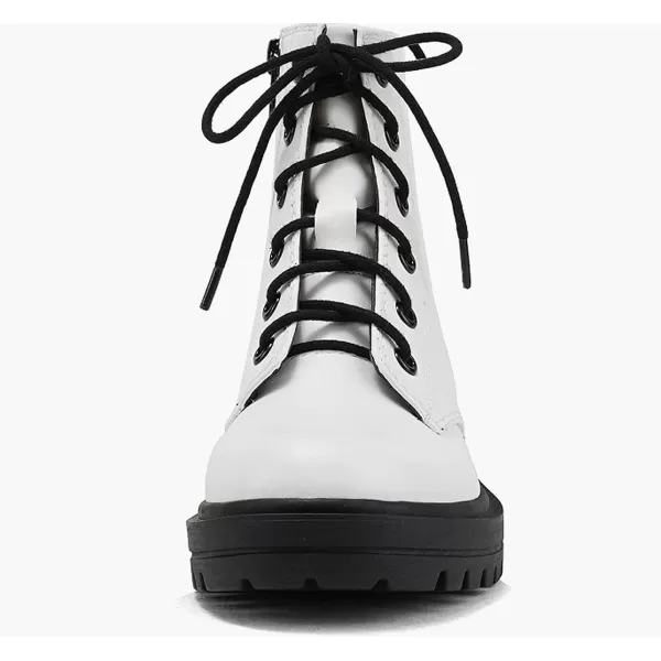 Soda FirmIIS Girls Lace Up Side Zipper Vegan Leather Lug Sole Combat BootsWhite Pu