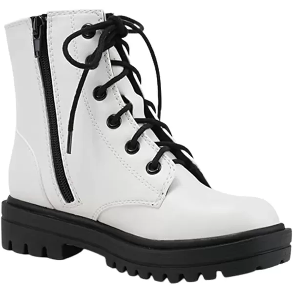 Soda FirmIIS Girls Lace Up Side Zipper Vegan Leather Lug Sole Combat BootsWhite Pu